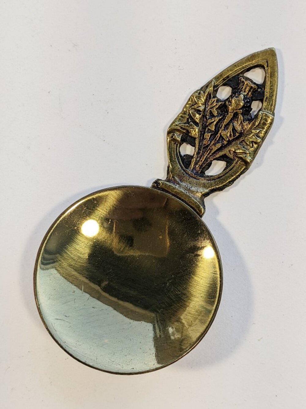 Vintage Antique Brass Tea Caddy Spoon Scottish Thistle handle